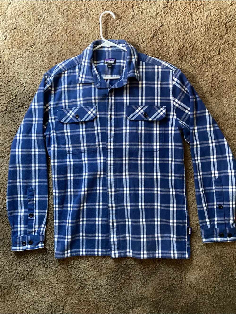 Patagonia Blue and White Plaid Men's Button-Down Shirt
